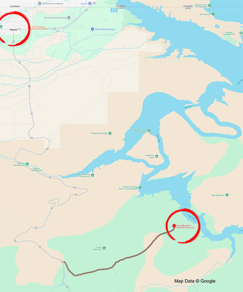 Map of Flaming Gorge - Dowd Mountain Overlook